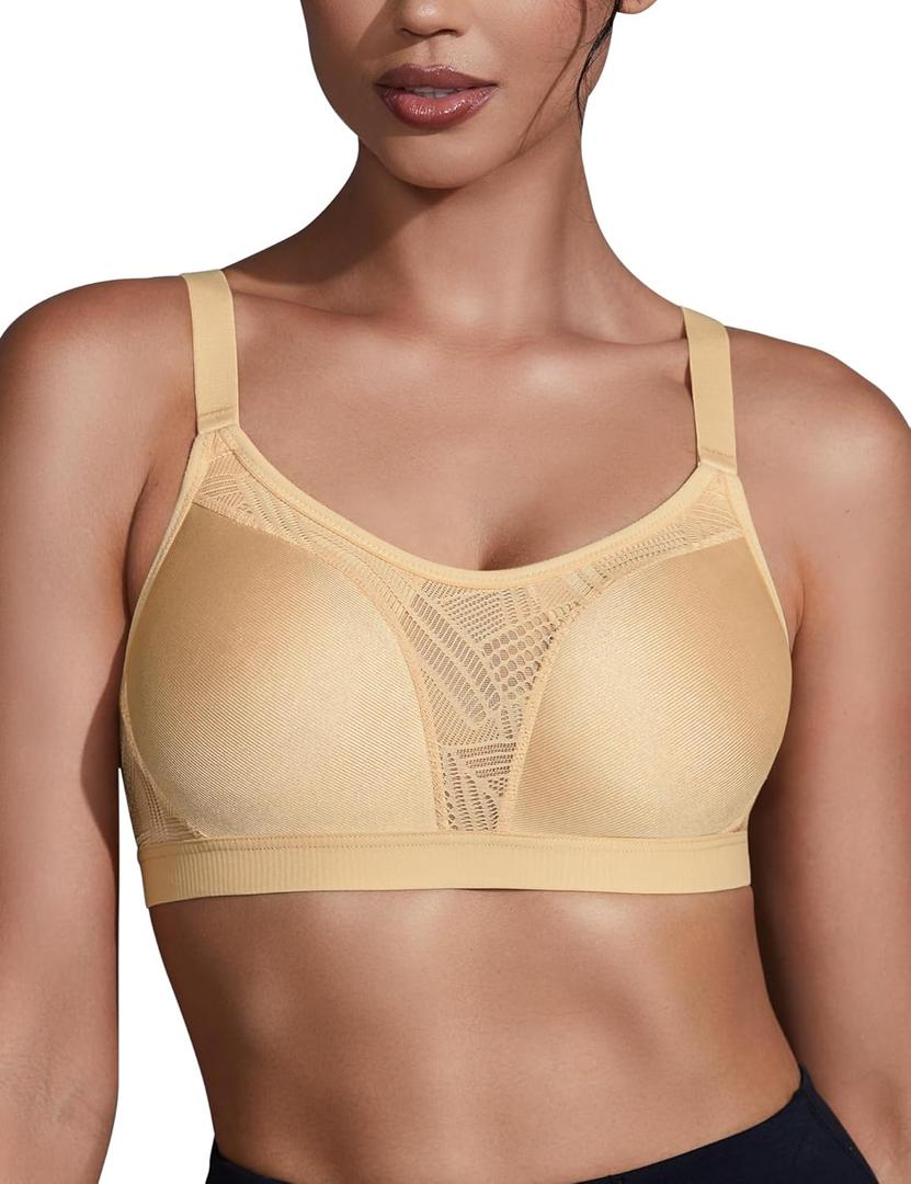 ZeroBound Medium Impact Sports Bras for Women Plus Size Wirefree Non Padded Supports (34C, Deep Nude)