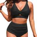 Women High Waisted Bikini Sets - Two Piece Tummy Control Swimsuits Cut Out Twist Bathing Suits 2025 Swimwear (XX-Large, Black)
