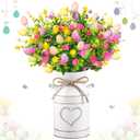 Riceshoot Easter Table Centerpieces Include 3 Easter Egg Floral Picks 5 Eucalyptus Stems Plants with Vase Artificial Easter Egg Flower Arrangement for Easter Spring Party Office Home Decoration