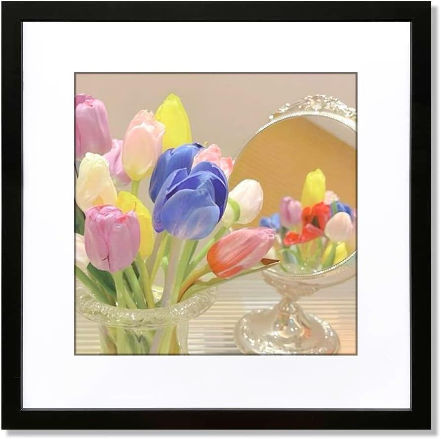 16x16 Black Picture Frame Mat for 12x12 Photo Wall Mounting Poster Frame-1pcs