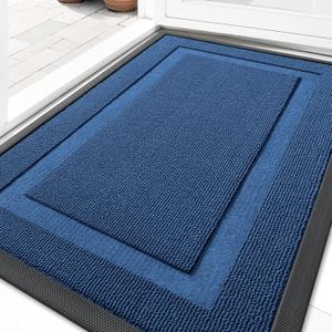 OLANLY Front Door Mat Indoor Outdoor Entrance, Waterproof All-Season, All-Weather Doormat, Sturdy Natural Rubber, Low Profile, Easy Clean Patio Porch Entryway Mat, 35x23, Navy Blue