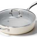 Kikcoin Nonstick Frying Pan with Lid - 12 inch Ceramic Deep Frying Pan for Cooking - 5 QT Large Saute Pan with Stay Cool Handle, Induction Ready, PFAS/PTFE/PFOA Free, All Oven/Dishwasher Safe