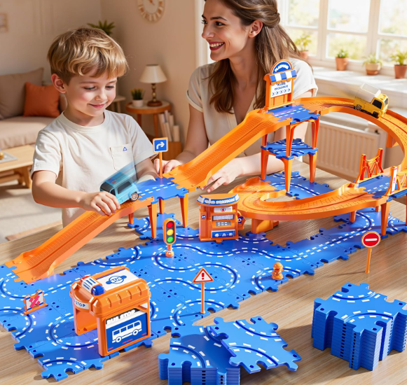 NIPLOOOW Puzzle Race Car Track Set for Kids 35, Floor Puzzle Track Car Set, Toddler Toys for 3 4 5 6 Years Old Boys, Toys Gift for Kids Boys Girls Age 3 4 5 6 7 8 Years Old