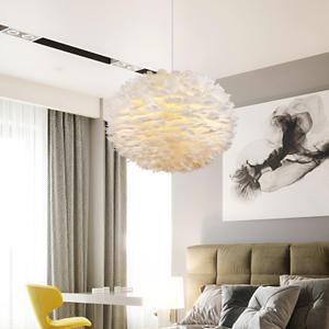 NZV White Feather Pendant Light for Bedroom 15.8in White Chandelier for Girls Room Beautiful Feathers Lights Fixture Modern Hanging Ceiling Lighting for Dining Room Kitchen Island Bedroom Foyer