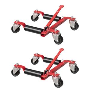 Car Wheel Dolly Jack Set of 2, Heavy Duty 3000 LBS Capacity Mechanical Wheel Dolly with Ratcheting Foot Pedal, Vehicle Positioning Jack for Tire Auto Repair Moving, Red