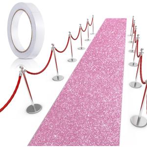 Tatuo Carpet Runner Runway Rug 55 GSM Thickness with Carpet Tape for Prom Wedding Outdoor Indoor Hallway Party Decoration Rug(2.46 x 30 Feet,Glitter Pink)