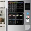 Hivillexun 16.5"x12" Clear Acrylic Magnetic Dry Erase Board with Monthly & Weekly Planner and Daily Notepads, 6 Markers & Large Eraser for Refrigerator Organization (Black)