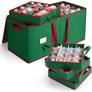 MaidMAX Christmas Ornament Storage Box Holiday Decoration Organizer, 128 Christmas Ball Accessories Holder with Adjustable Dividers, 8 Removable Trays, 600D Oxford, Zippered Closure (Green) (26" x 13" x 13")