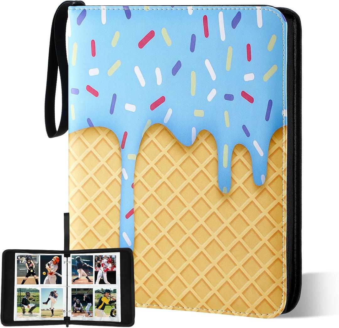 Ice Cream Drip Baseball Card Binder Trading Card Binder Portable Collector Cardholder Baseball Album Case for Boys Sports Game Supplies(Ice Cream,Blue,440 Pocket)