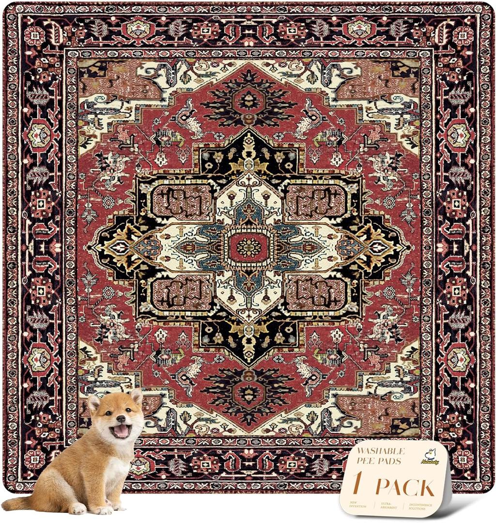 nunubaby Washable Pee Pads for Dogs, Stylish, Non-Slip and Leak-Proof Pee Pads. Reusable Potty Pads for Dogs for Crates and Floors.(Red/Rect, 72" x72" ) 