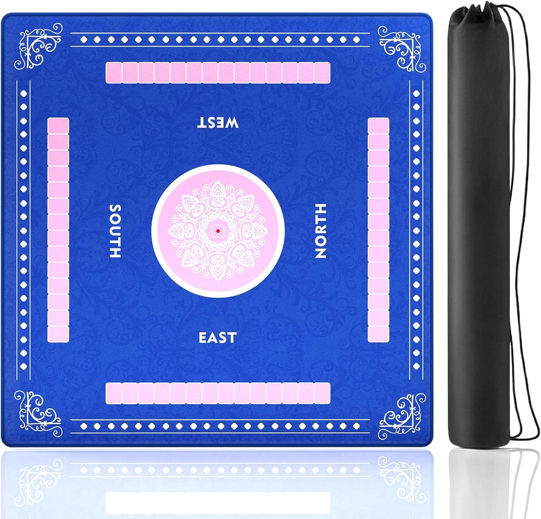 Mahjong Mat, Non-Slip & Noise-Reduction Mahjong Table Mat 32.3x32.3 Inch, Ideal for Mahjong, Poker, Card, Dominoes, Board Games(Blue)