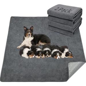 LOOBANI 2 Packs Extra Large Reusable Dog Mat for Floor, Non-Slip Washable Pee Pad for Dogs, Fast Absorbent Pet Whelping Pads, Puppy Playpen Mat for Incontinence, Housebreak, Crate, 48x48in, Gray