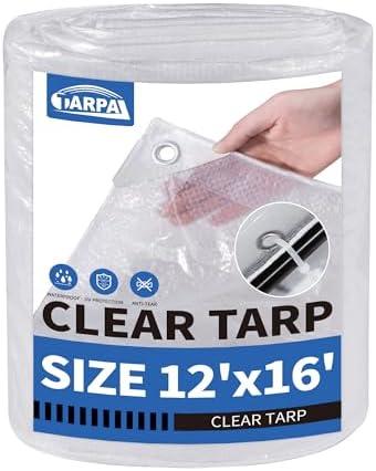 TARPAL Semi Clear Tarp 12x16ft Large Tarp Waterproof Clear Plastic Tarps with Grommets and Reinforced Edges for Patio,Porch and Outdoor Plant,Chicken Coop,Garden,Cat Litter
