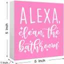 SJNH Pink Wood Sign Alexa Clean the Bathroom Shelf for Desk Decor | Funny Bathroom Pink Wood Sign Alexa Clean the Bathroom
