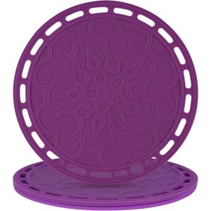 Silicone Trivet Mat Big Round Silicone Hot Pads and Trivets for Dishes and Pots, Countertops, Tables, Pot Holders, Spoon Rest Small Place Mats Set of 3 Color Purple