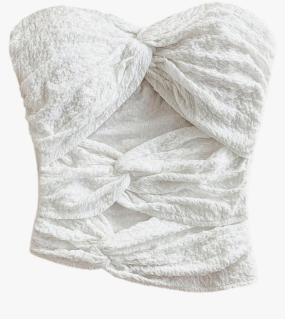 MakeMeChic Women's Twist Front Strapless Tube Backless Ruched Cut Out Going Out Tank Crop Top XS