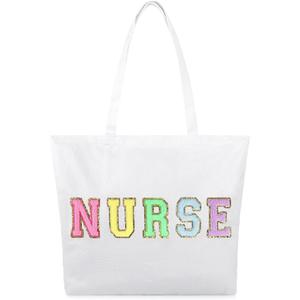 2 x Dripykiaa Nurse Tote Bag Perfect Nurse Gifts for Women, Canvas Nursing Bag with Chenille Letter Patches and Zipper Pocket
