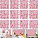 Flower Wall Backdrop 12 Piece of 16.5x16.5 Inch Floral Wall Panel Artificial Silk Rose Wall Decor Ideal for Wedding Celebrations, Festive Party Backdrops, and Home Decor-Pink