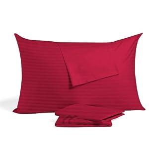 Toddler Travel Pillowcase 14x20 Inch, Burgundy with Zipper Closure Pack of 2 Pillow Covers, 100% Egyptian Cotton, 550 Thread Count Small Pillows Cover Size 14"x20", Burgundy Striped