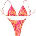 GORGLITTER Women's Triangle G String Bikini Set Color Block High Cut Swimsuit Tie Dye Summer Bathing Suit (Medium, Pink Multi)