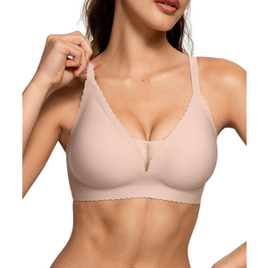 OEAK Womens Comfortable Bras Wireless Bras Push Up Bralettes Scalloped Mesh Bras Seamless Tshirts Bras Deep V Everyday Bras M