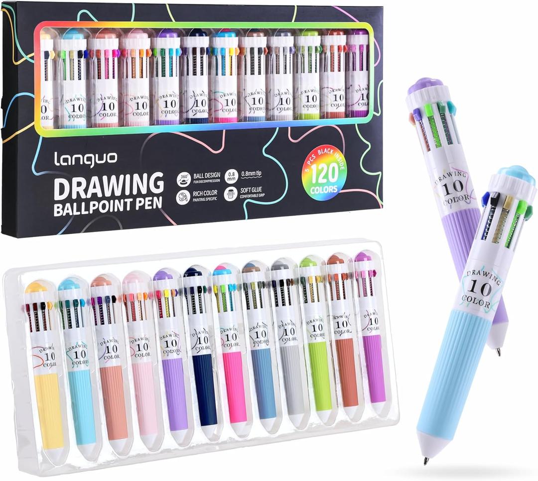 languo 120 Colors Multicolor Pen, 12PCS 10-in-1 Multicolor Ballpoint Pen Set, 0.8mm Tip Retractable Colored Pens for Drawing and Writing, School Office Art Supplies