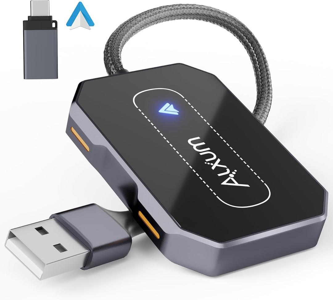 Alxum Wireless AA Adapter - Convert Wired to Wireless for Android Auto, Dual Connection Design, Online Upgrade Only, Supports AA 12+ (5 inch, ink)