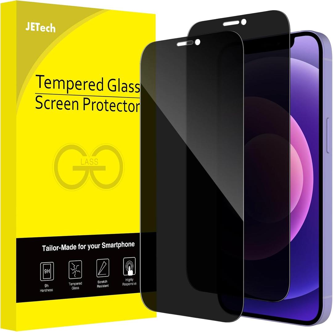 JETech Privacy Full Coverage Screen Protector for iPhone 12/12 Pro 6.1-Inch, Anti-Spy Tempered Glass Film, Edge to Edge Protection Case-Friendly, 2-Pack
