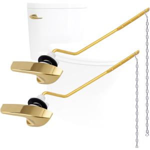 2Pack Universal Side Mount Toilet Handle Replacement Kit Compatible with Kohler K-GP30324-CP/Glacier Bay Toilet with Flapper Chains, Metal Toilet Flusher Lever, Shiny Gold