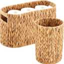 Maxdot Wicker Toilet Paper Storage Basket for 6 Rolls and 2 Gallon Wicker Trash Can Toilet Storage Holder with Handles Paper Water Hyacinth Boho Basket Set for Bathroom Home Compact Spaces