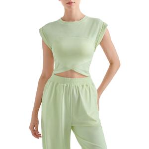 SUUKSESS Women 2 Piece Matching Lounge Workout Sets Outfits Sleeveless Cropped Tops Summer High Waisted Wide Leg Pants (Small, Green)