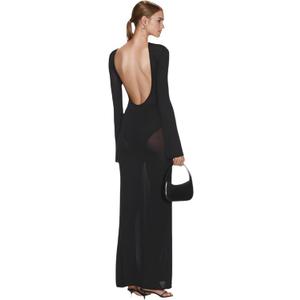 ZGMYC Women's Sexy Backless See Through Maxi Dress Bathing Suit Cover Up Knit Flared Long Sleeve Beach Dress Bikini Coverups (Medium, Black)