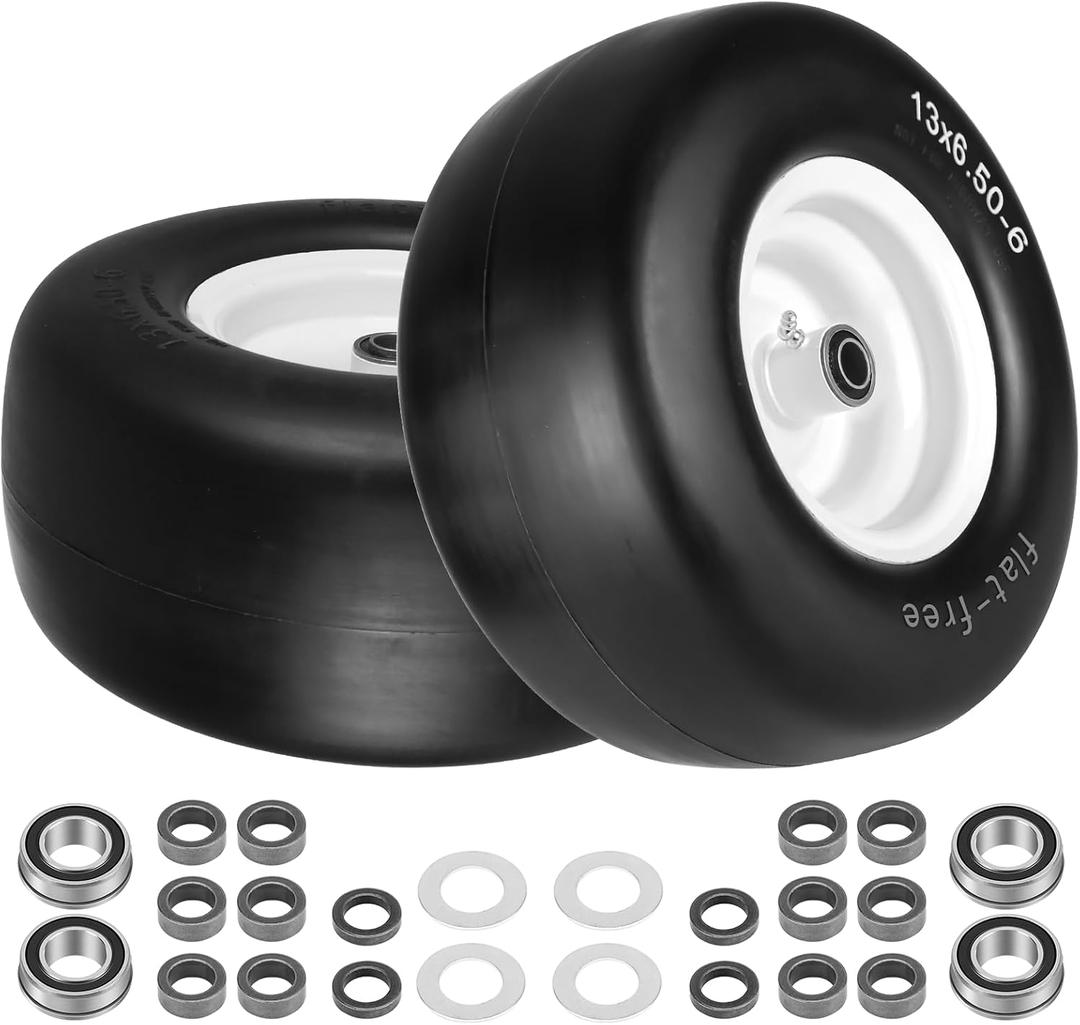 13x6.50-6 Flat Free Lawn Mower Tire and WheelWith 3/4" & 5/8" Bearing, 4"-7.2" Centered Hub, 13x6.50-6 Zero Turn Mower Front Tires Compatible with Commercial Grade Lawn, Garden Turf by Cenipar