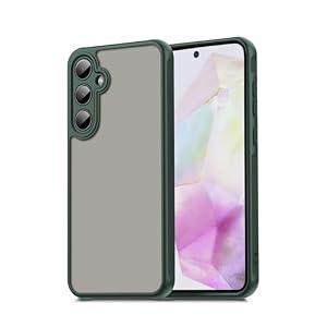 2 x Qiinogow Case for Samsung Galaxy A35, Translucent Matte Hard PC Back & Soft TPU Bumper Protective Phone Cover with Dropproof, Anti-Fingerprint, Slim Frosted Case, Green