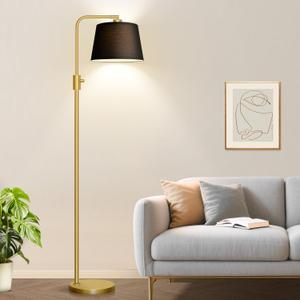 Nintiue Dimmable Gold Floor Lamp, 1000 LM LED Edison Bulb Included, Arc Floor Lamps for Living Room with Black Shade, Modern Standing Lamp Tall Lamps for Living Room Bedroom