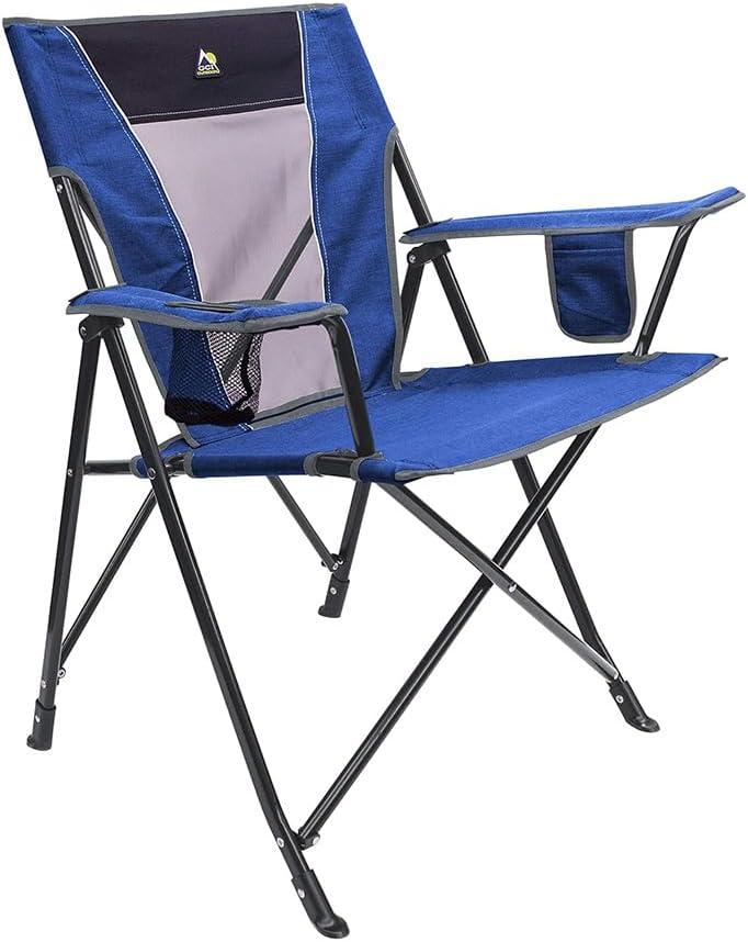 GCI OUTDOOR Comfort Pro Camping Chair | Collapsible Folding Chair with Durable Armrests, Drink Holder & Portable Carry Bag  Heathered Royal