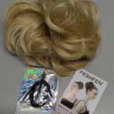 FESHFEN Large Messy Bun Hair Piece - Wavy Synthetic Chignon Scrunchies Elastic Ponytail Hair Extensions Thick Hairpieces for Women, Champagne Blonde 1.94oz