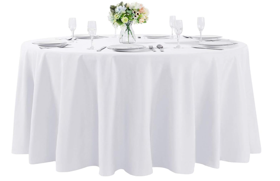 Cupuamon 120 inch Round Tablecloth Washable Polyester Table Cloth Decorative Table Cover for Wedding Party Dining Banquet (120 inch,White)