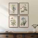 Framed Botanical Floral Wall Art, 4 Piece Vintage Flower Canvas Painting Prints for Bedroom, Rustic Floral Butterfly Pictures for Farmhouse Kitchen Living Room Dining Room Hallway Wall Decor, 11x14 In