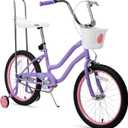 JOYSTAR 20 Inch Girls Bike with Training Wheels, Banana Seat Bicycle for Kids Ages 7-10 Years Old, Kids' Lowrider Bicycle with Front Handbrake and Coaster Brakes, High Rise Handlebar Purple