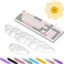 Keyboard Wrist Rest Pad, Ergonomic Design Effective Wrist Pain Relief Arm Rest Desk, Cute Cloud Decoration Gift for Office, Study, Computer Game Table Mouse Accessories (White Set)