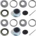 2Sets for 1-1/16'' Axle Trailer Hub Bearings Kits, L44649 / L44610 Bearings, 12192TB Grease Seals, 1.98'' Trailer Dust Caps, Rubber Seals & Cotter Pins for 2000-2200 lbs Trailer Axles
