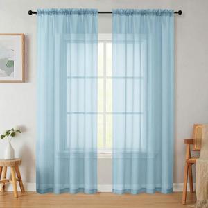 Sheer Curtains 84 Inches Long 2 Panels Set for Bedroom Living Room, Soft Airy Light Filtering Modern Solid Rod Pocket Drapes Window Treatments, Sky Blue, Each 42" W x 84" L