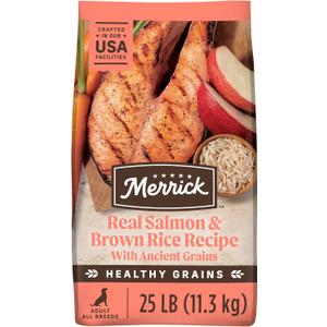 Merrick Healthy Grains Premium Adult Dry Dog Food, Wholesome And Natural Kibble With Salmon And Brown Rice - 25.0 lb. Bag (25 Pound (Pack of 1))(BB: November 2026)