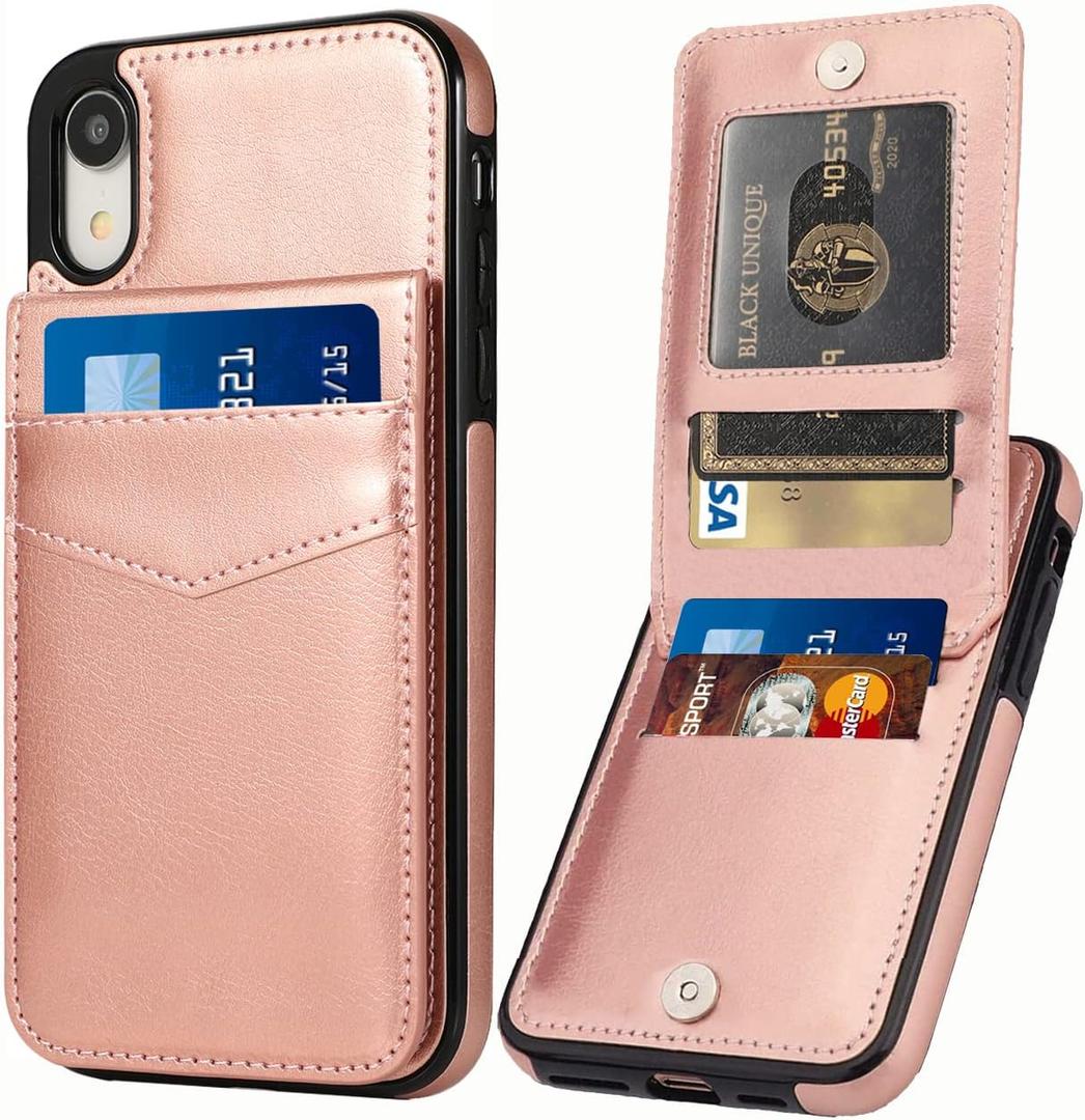 iPhone XR Wallet Case with Credit Card Holder for Women Men PU Leather Wallet Case for iPhone XR Case 6.1 inch (Rose Gold)