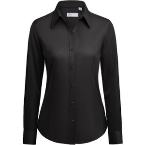 siliteelon Button Down Shirts for Women: Wrinkle Free Long Sleeve Classic Fit Collared Dress Shirt Solid Formal Office (Medium, Black)