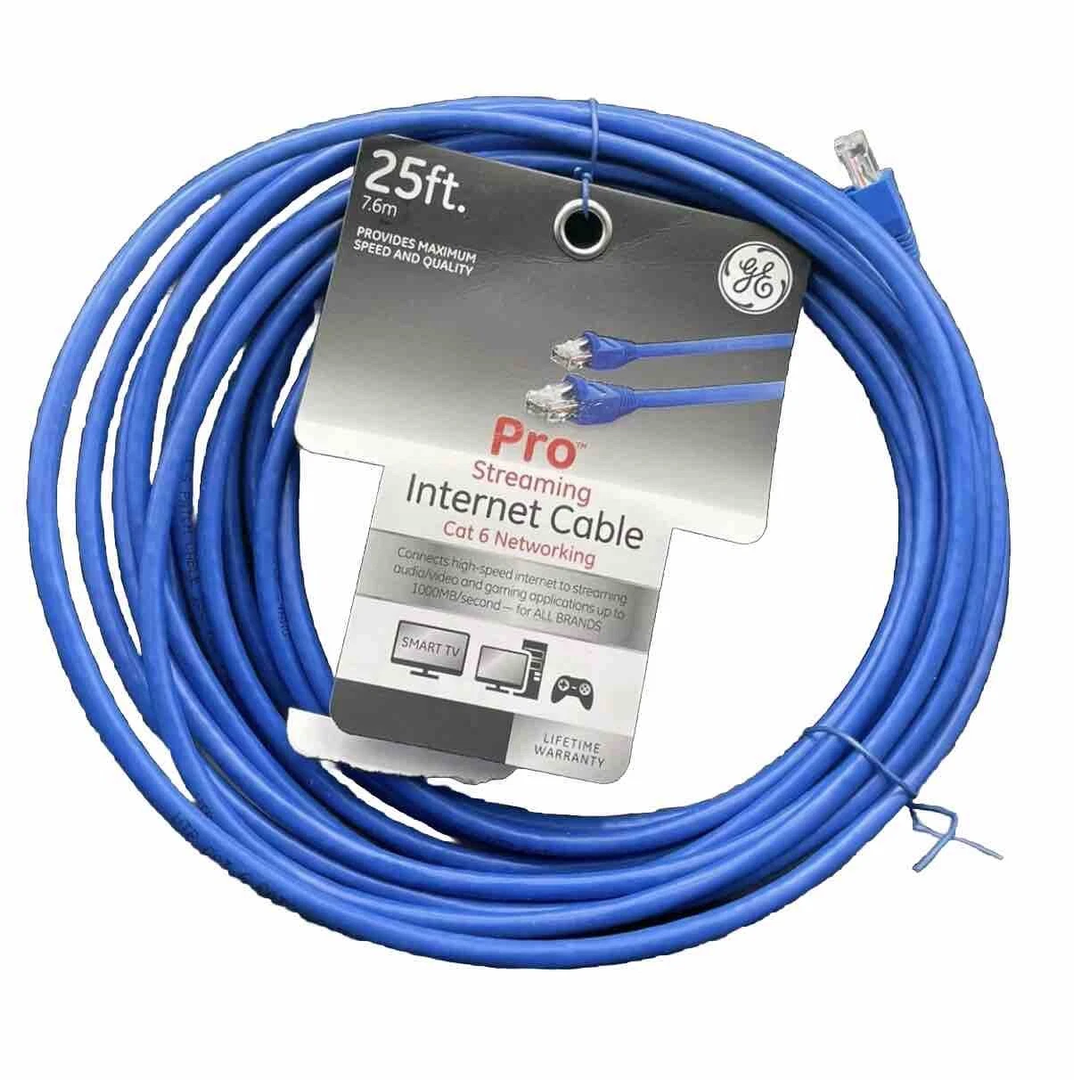 GE - Pro Streaming Internet Cable - Cat 6 Networking - 25ft - Blue