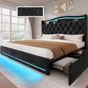 YITAHOME King Size Bed Frame, 4 Drawers and RGB LED Light,Charging Station
Velvet Upholstered Platform Bed with Storage Headboard, No Box Spring Needed, Easy Assembly, Noise-Free, Black