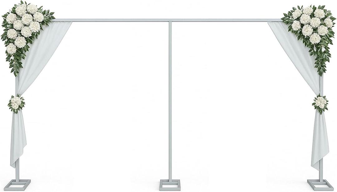 10x20ft Backdrop Stand Heavy Duty Pipe and Drape Backdrop Stand for Parties, Adjustable Pipe Kit Curtain Frame Stand for Photography Background Support, Wedding Arch Metal Frame (Silver)