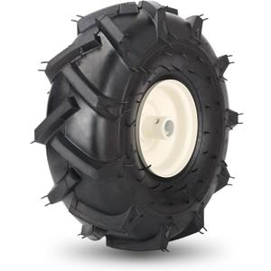 11x4.00-4" Tubeless Tiller Tire and Wheel, 3/4" Axle Size, 3-1/8" Centered Hub, Agriculture Super Lug Tractor & Trencher Tire, Compatible with Craftsman & Troy-Bilt Tiller, 1 Pack